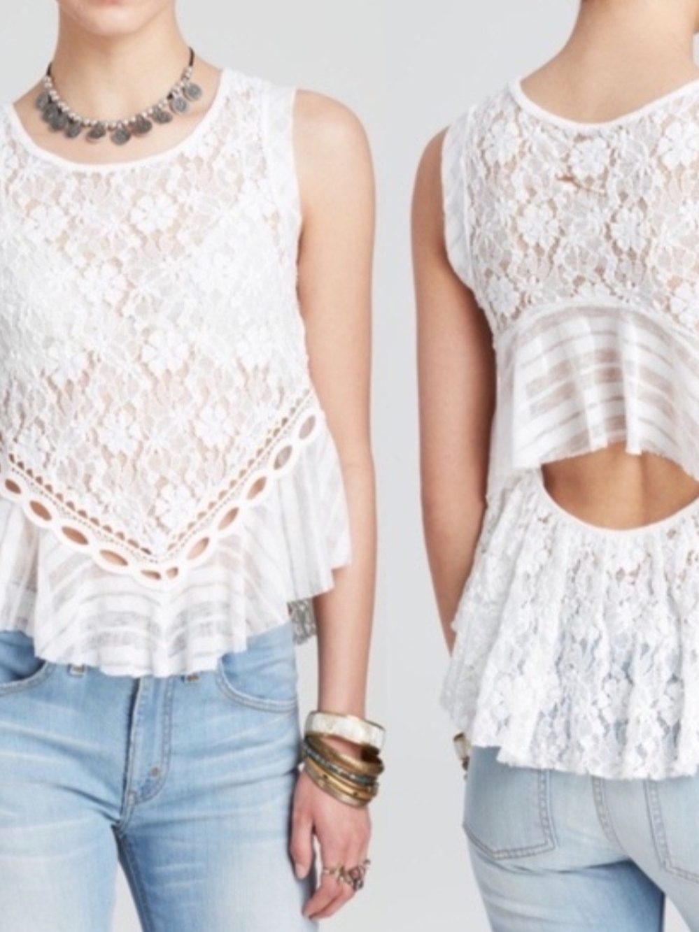 Free People White Lace Peplum Camisole with Open Back